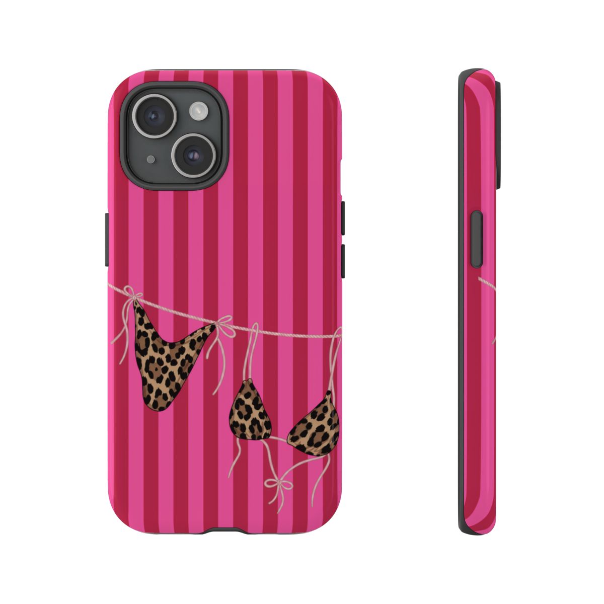 Leopard Bikini Striped Phone Case – Trendy Summer Beach Aesthetic