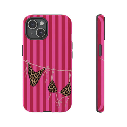 Leopard Bikini Striped Phone Case – Trendy Summer Beach Aesthetic