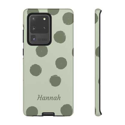 Personalized Sage Green Polka Dot Phone Case – Custom Name Matcha Aesthetic