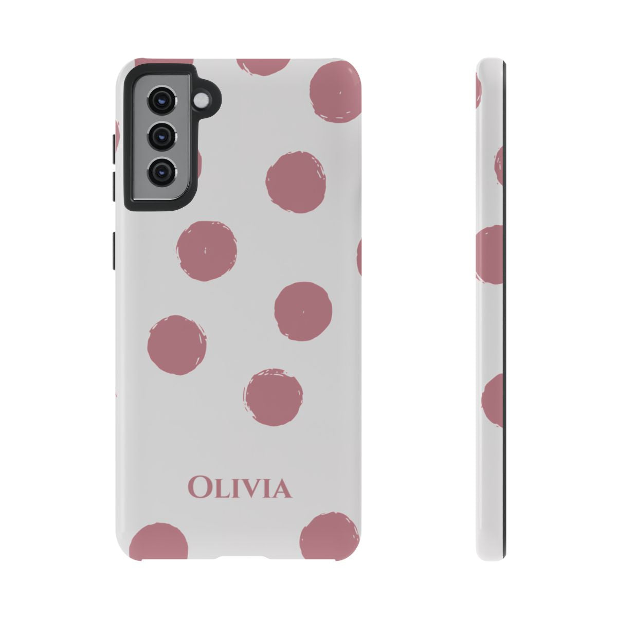 Personalized Pink Polka Dot Phone Case – Custom Name White Blush Aesthetic