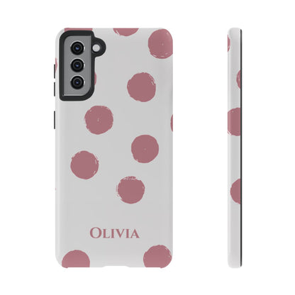 Personalized Pink Polka Dot Phone Case – Custom Name White Blush Aesthetic