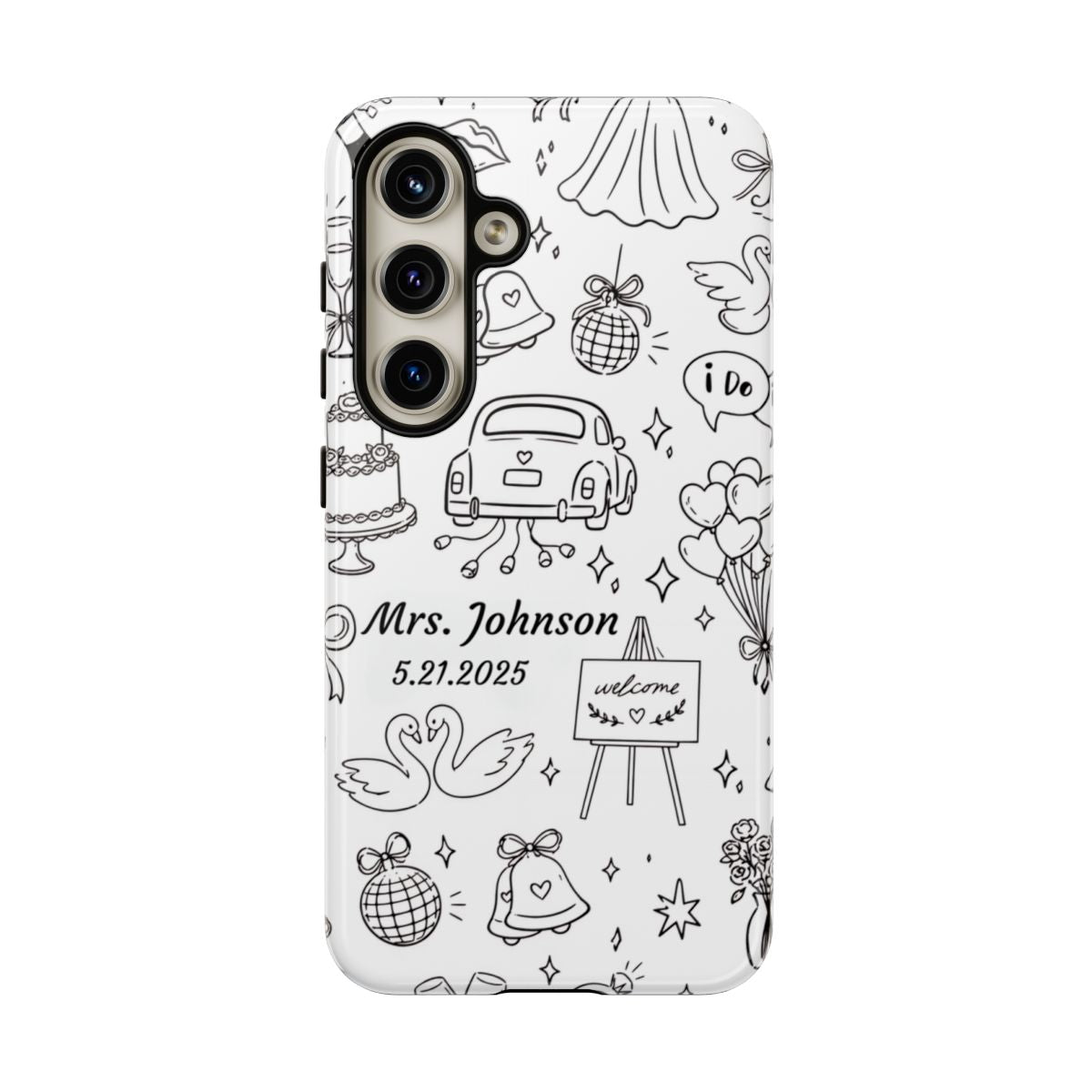 Black Wedding Phone Case – Personalized Name & Date Gift