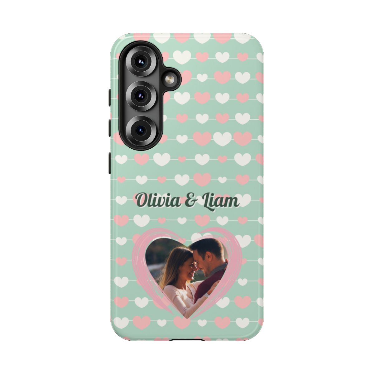 Personalized Mint Green Heart Phone Case - Custom Name and Photo