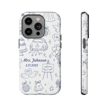Navy Blue Personalized Wedding Phone Case – Custom Name & Date Bridal Gift