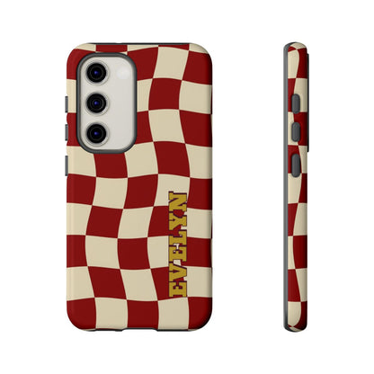 Personalized Burgundy Checkered Phone Case – Custom Name Wavy Retro Aesthetic