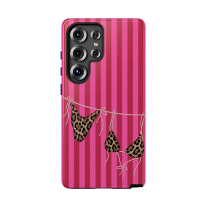 Leopard Bikini Striped Phone Case – Trendy Summer Beach Aesthetic