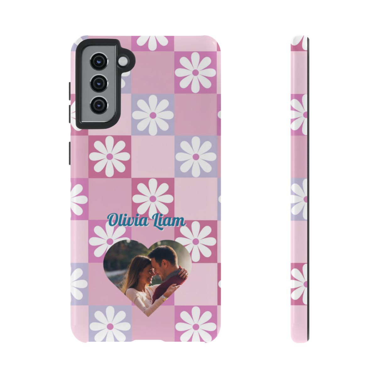Personalized Pink Floral Checkered Tough Case