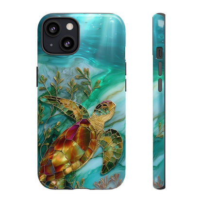 Sea Turtle Stained Glass Phone Case - Mosaic Ocean Art