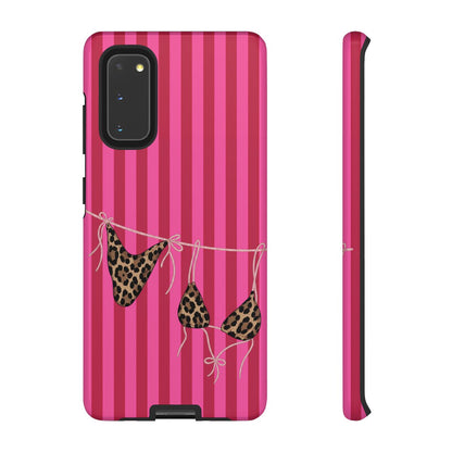 Leopard Bikini Striped Phone Case – Trendy Summer Beach Aesthetic