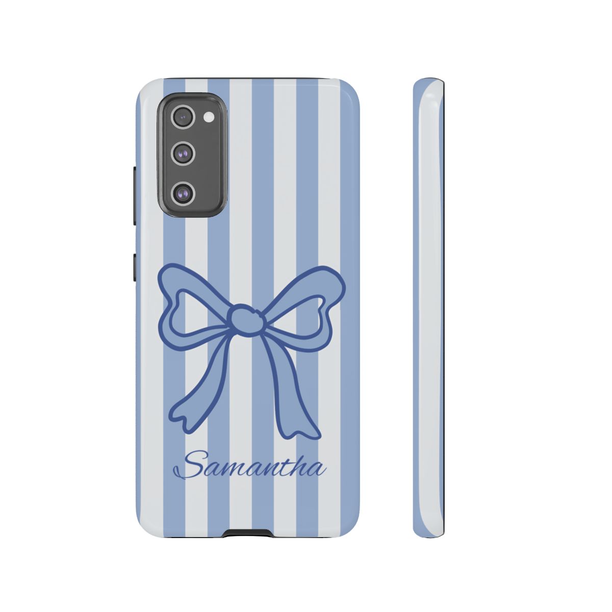 Personalized Coquette Bow Phone Case – Blue Striped Preppy Ribbon Aesthetic