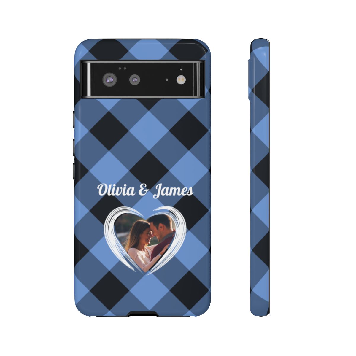 Personalized Blue Plaid Phone Case - Custom Photo & Name