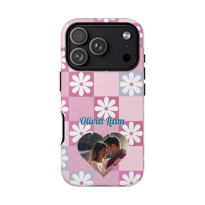 Personalized Pink Floral Checkered Tough Case