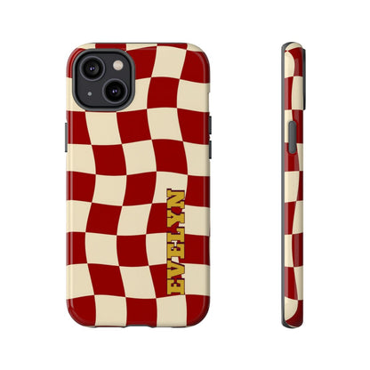 Personalized Burgundy Checkered Phone Case – Custom Name Wavy Retro Aesthetic