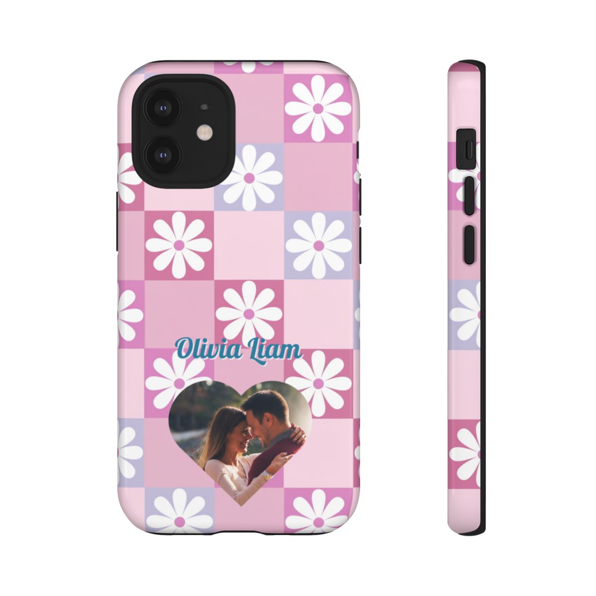 Personalized Pink Floral Checkered Tough Case