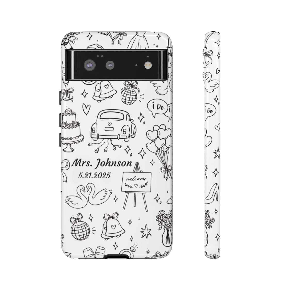Black Wedding Phone Case – Personalized Name & Date Gift