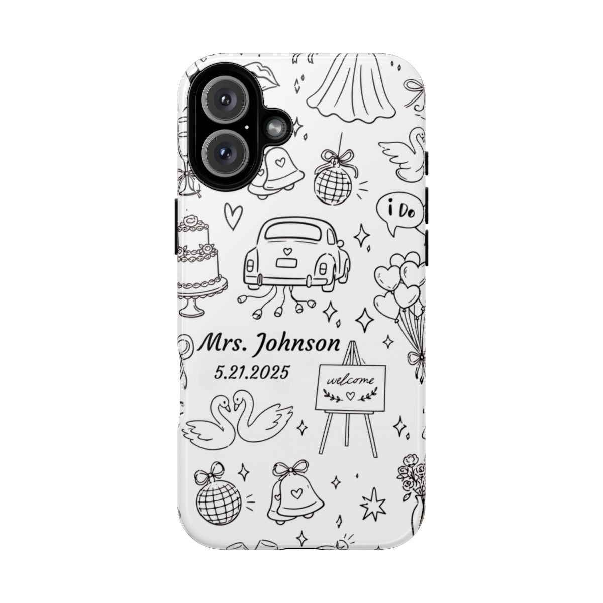 Black Wedding Phone Case – Personalized Name & Date Gift