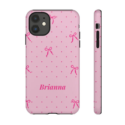 Personalized Pink Bow Phone Case – Custom Name Polka Dot Coquette Aesthetic