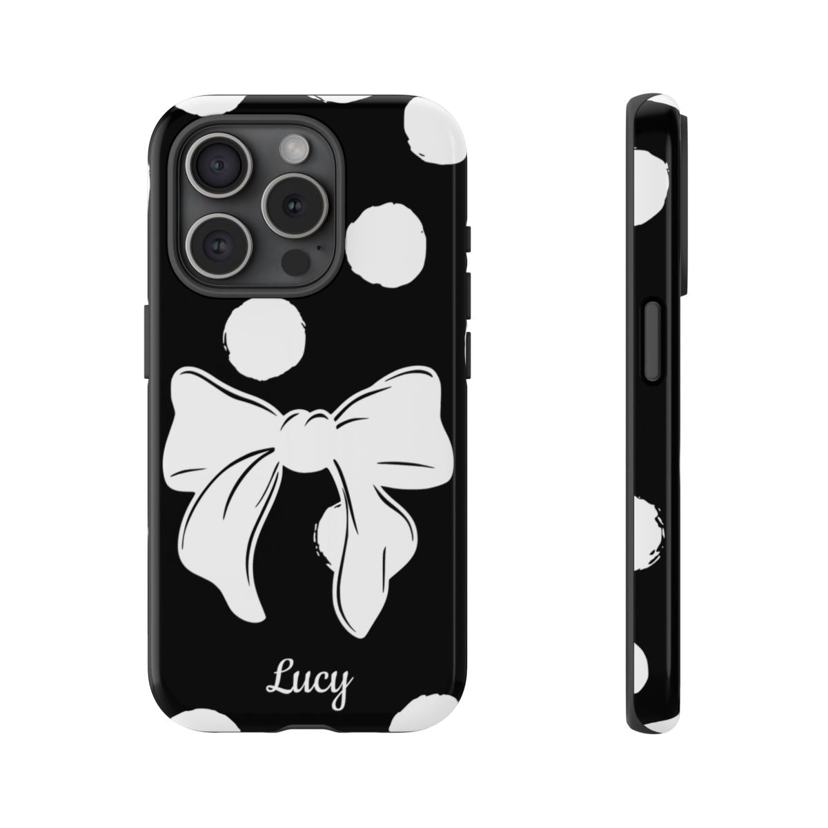 Personalized Black Polka Dot Bow Phone Case – Custom Name Coquette Retro Aesthetic