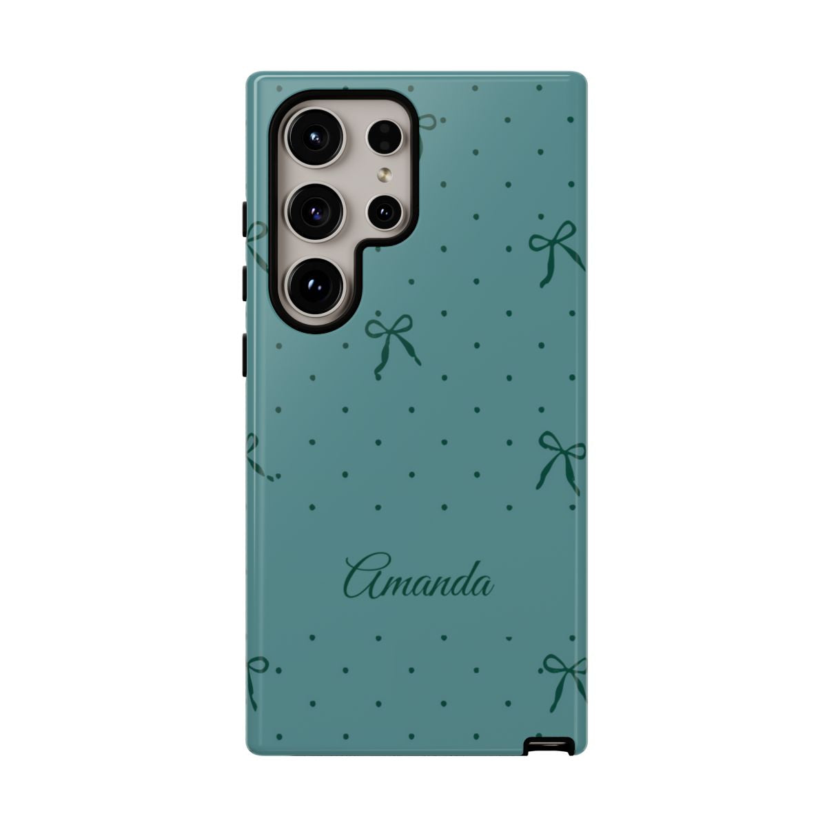 Personalized Teal Bow Phone Case – Custom Name Coquette Polka Dot Aesthetic