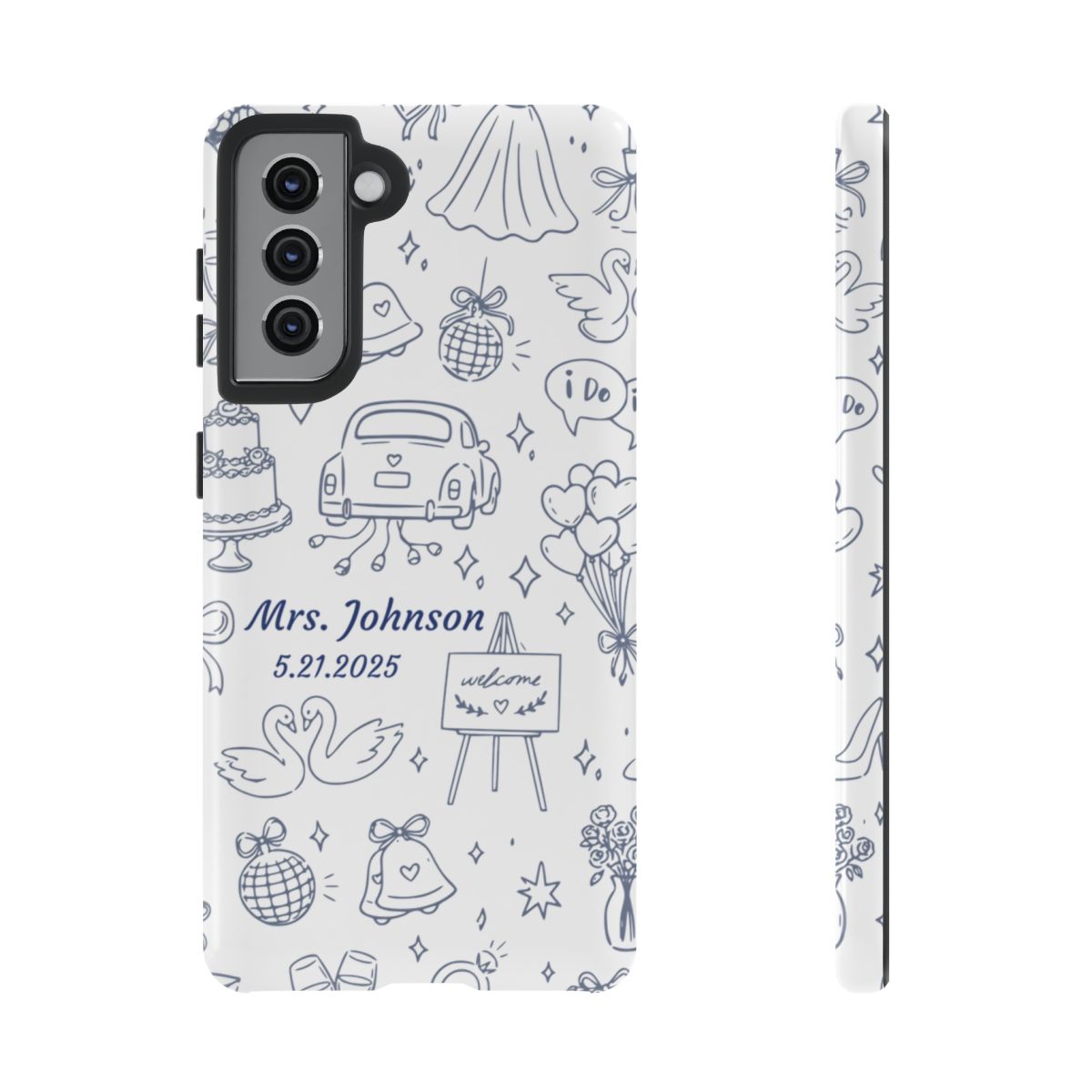 Navy Blue Personalized Wedding Phone Case – Custom Name & Date Bridal Gift
