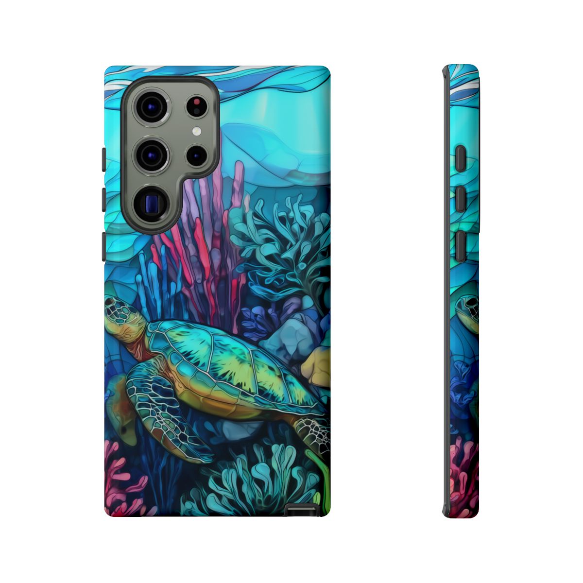 Stained Glass Turtle Phone Case – Coastal Blue Ocean Mosaic Aesthetic