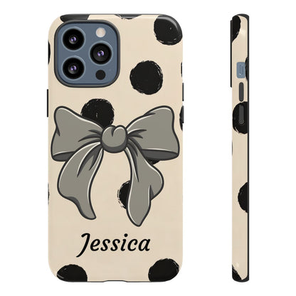 Personalized Polka Dot Bow Phone Case – Custom Name Coquette Retro Aesthetic