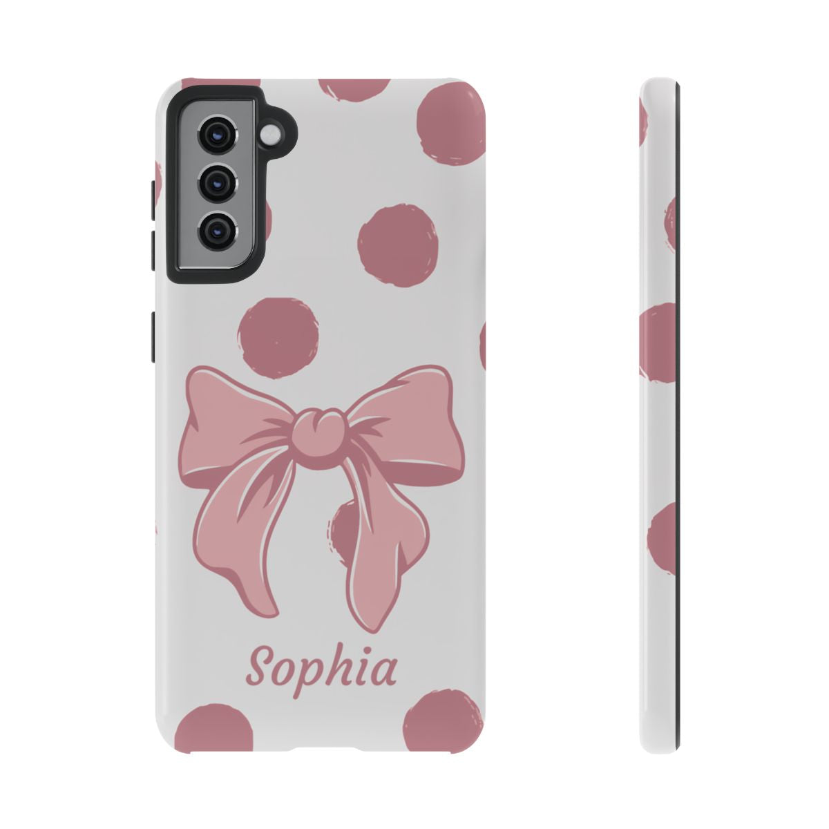 Personalized Pink Polka Dot Bow Phone Case – Custom Name Coquette Aesthetic