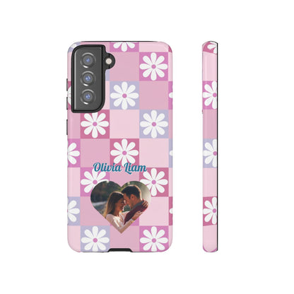Personalized Pink Floral Checkered Tough Case