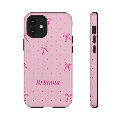 Personalized Pink Bow Phone Case – Custom Name Polka Dot Coquette Aesthetic