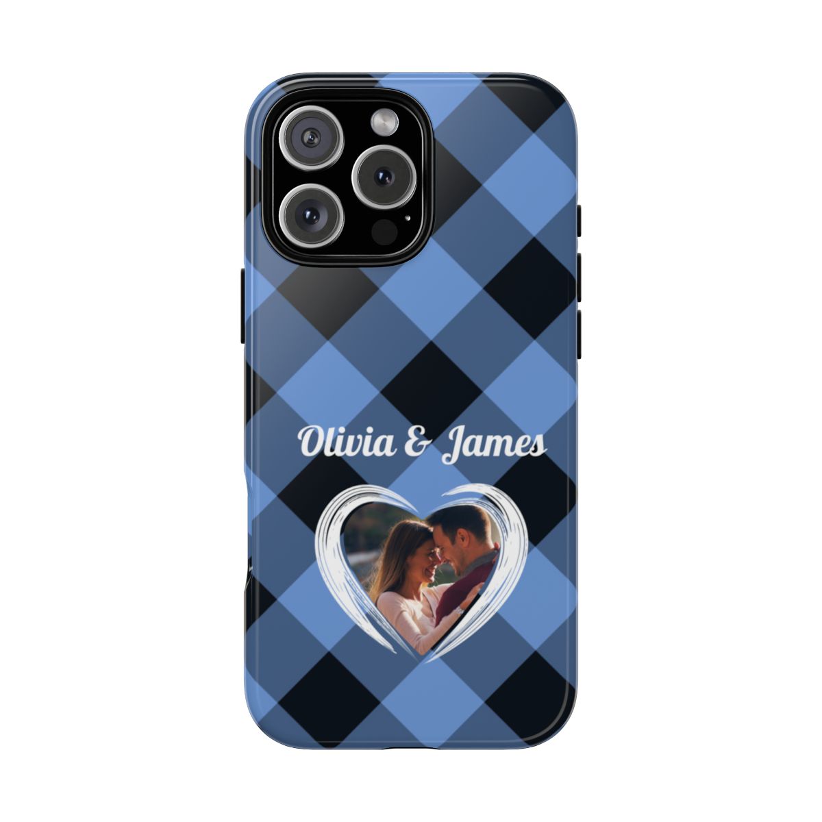 Personalized Blue Plaid Phone Case - Custom Photo & Name