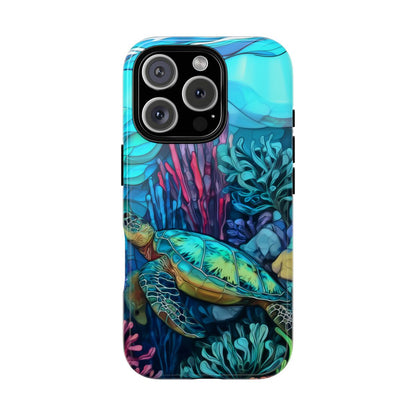 Stained Glass Turtle Phone Case – Coastal Blue Ocean Mosaic Aesthetic