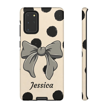 Personalized Polka Dot Bow Phone Case – Custom Name Coquette Retro Aesthetic