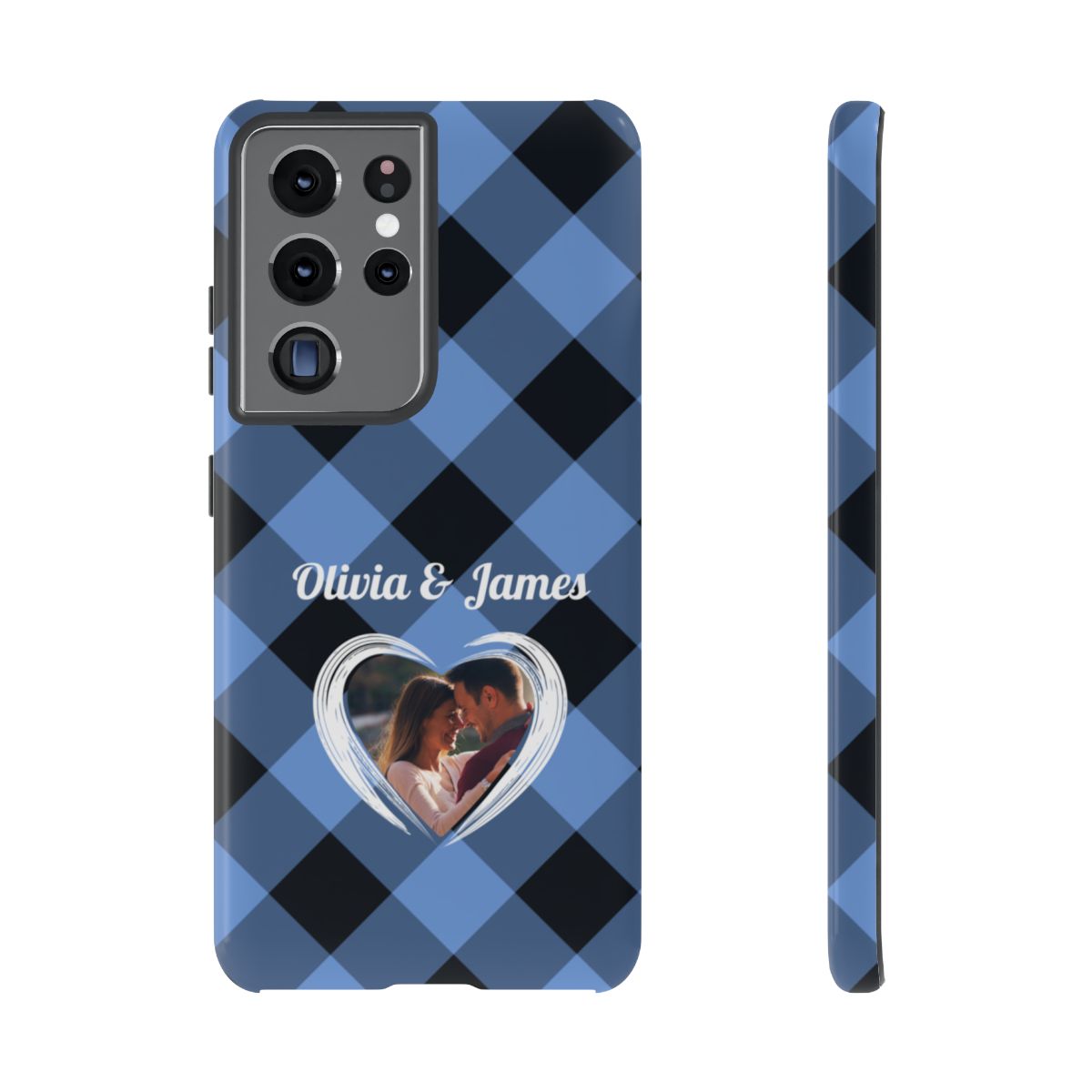 Personalized Blue Plaid Phone Case - Custom Photo & Name