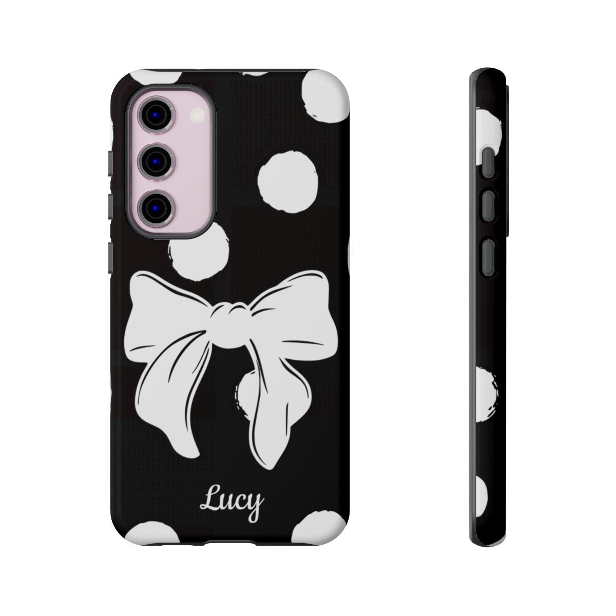 Personalized Black Polka Dot Bow Phone Case – Custom Name Coquette Retro Aesthetic