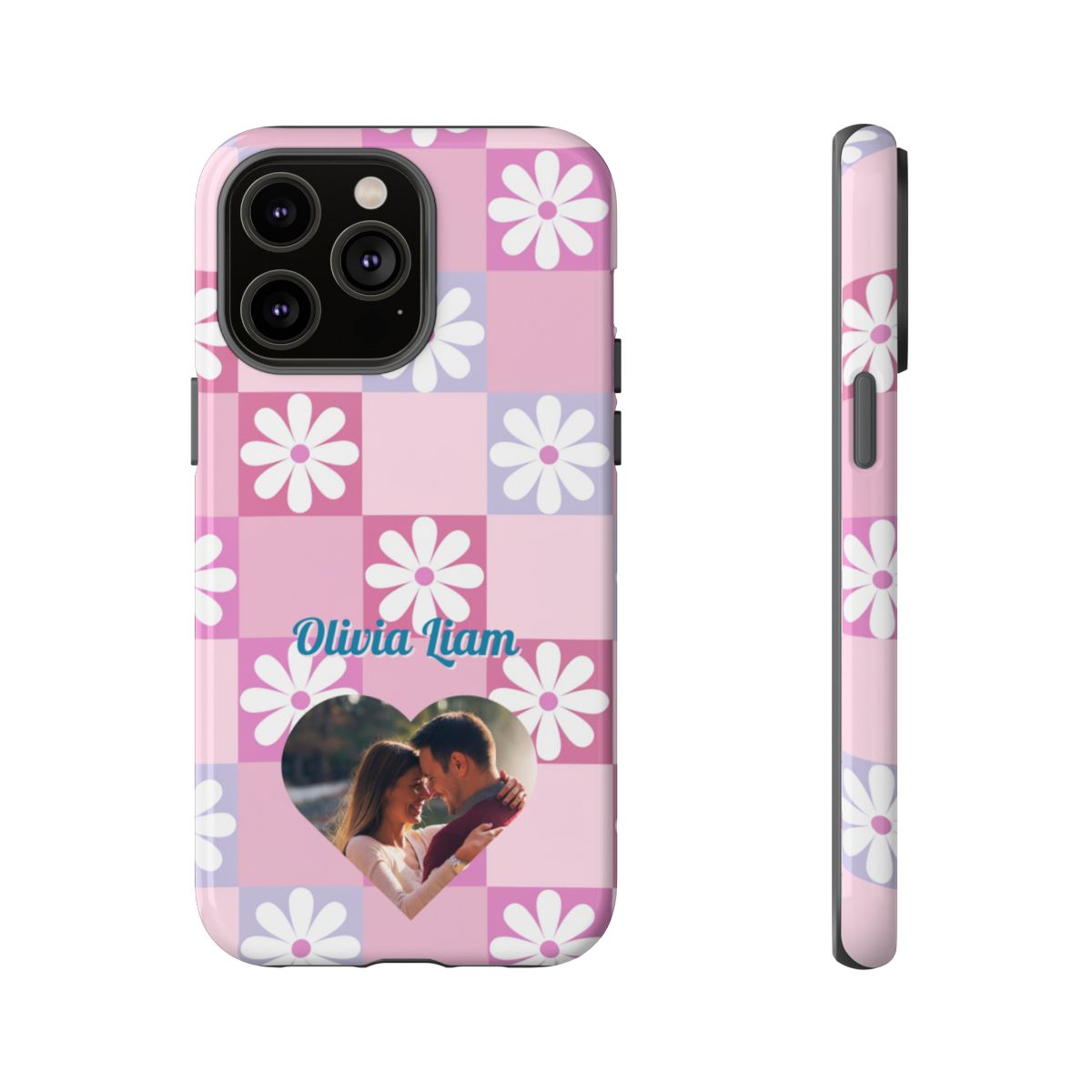 Personalized Pink Floral Checkered Tough Case