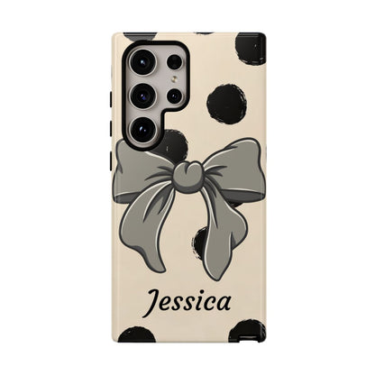 Personalized Polka Dot Bow Phone Case – Custom Name Coquette Retro Aesthetic