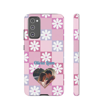 Personalized Pink Floral Checkered Tough Case