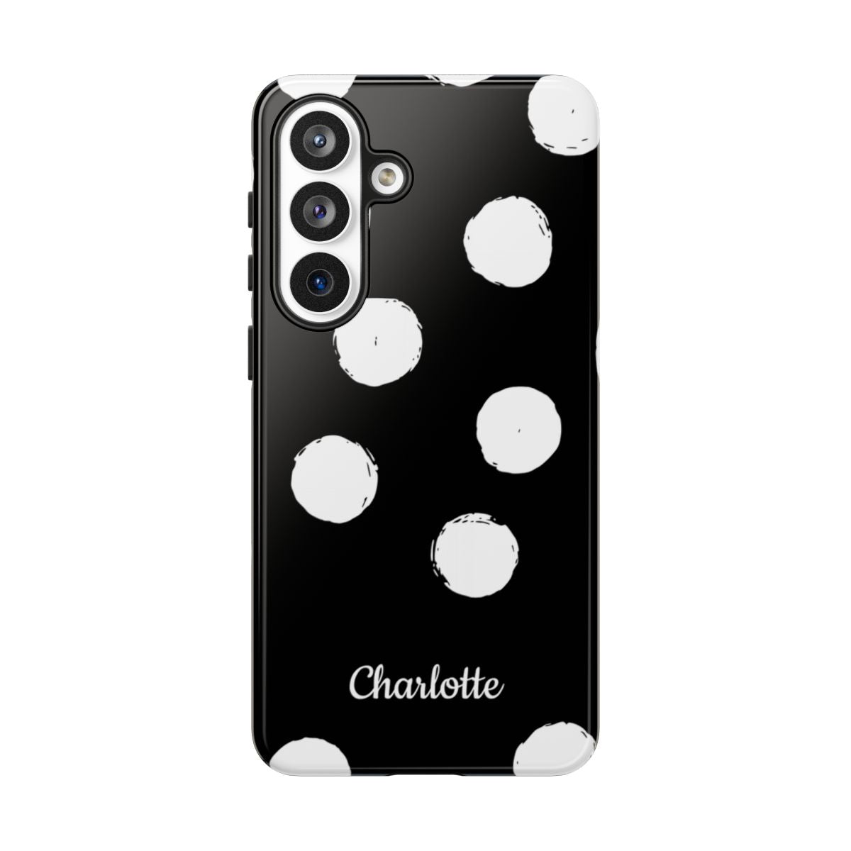 Personalized Black Polka Dot Phone Case – Custom Name Bold Monochrome Aesthetic
