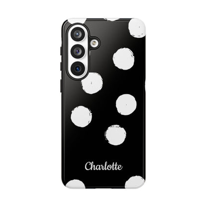 Personalized Black Polka Dot Phone Case – Custom Name Bold Monochrome Aesthetic