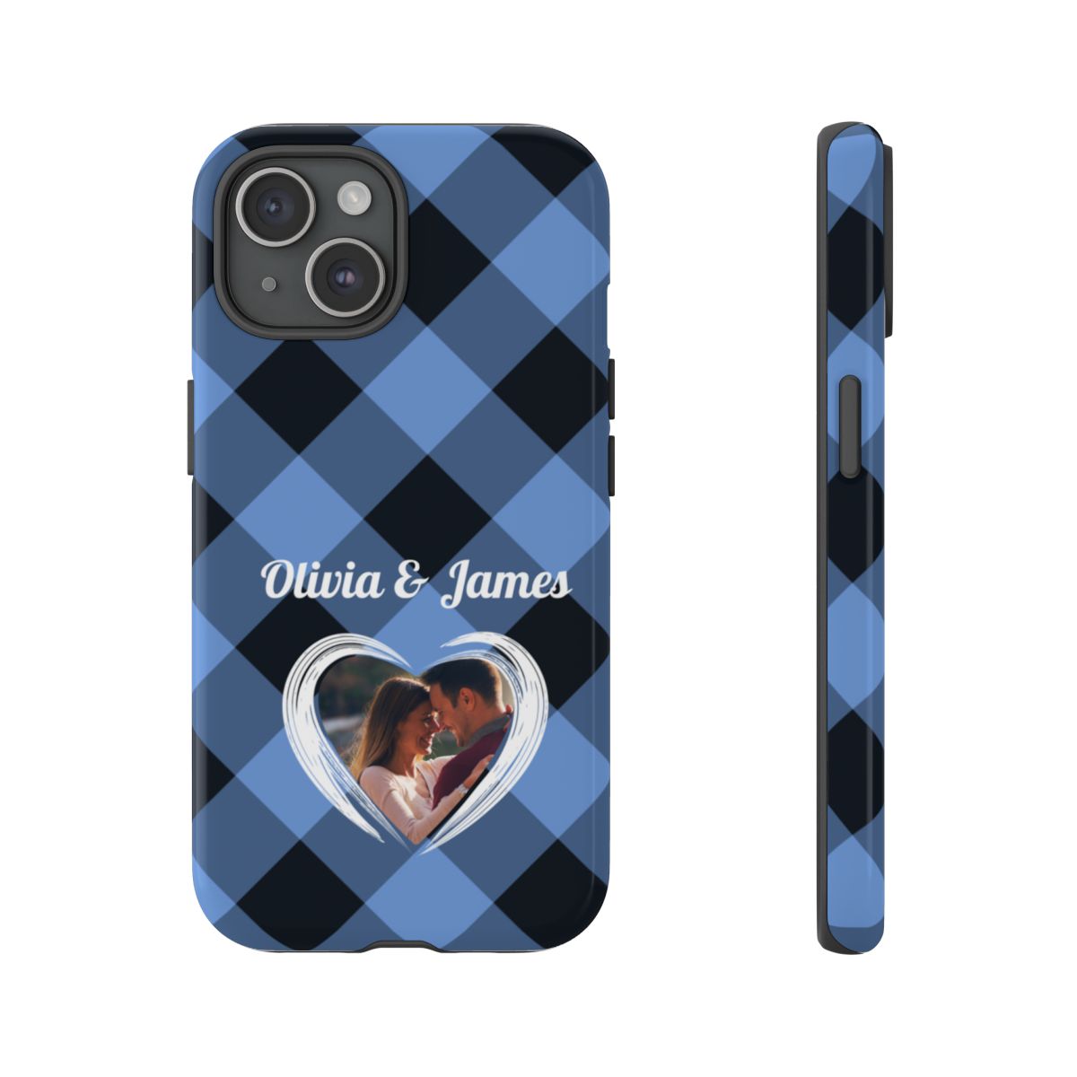 Personalized Blue Plaid Phone Case - Custom Photo & Name