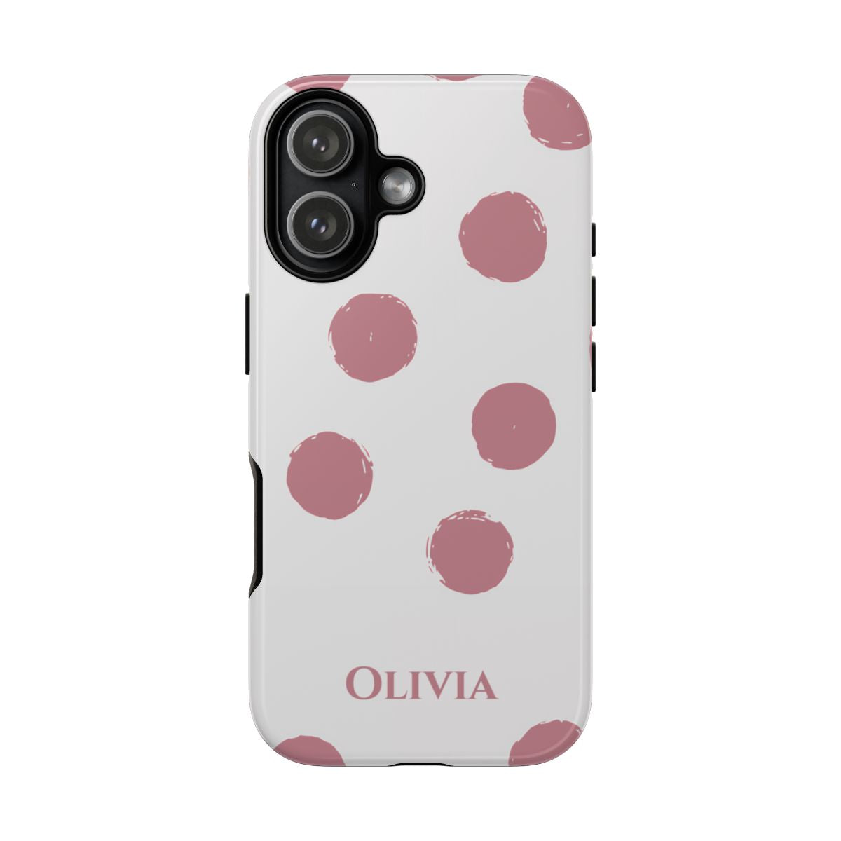 Personalized Pink Polka Dot Phone Case – Custom Name White Blush Aesthetic