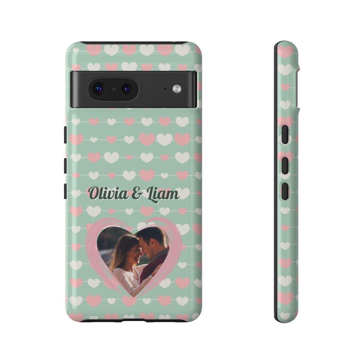 Personalized Mint Green Heart Phone Case - Custom Name and Photo