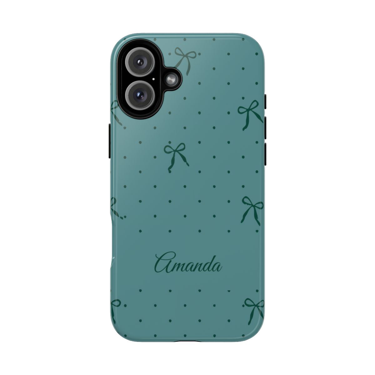Personalized Teal Bow Phone Case – Custom Name Coquette Polka Dot Aesthetic