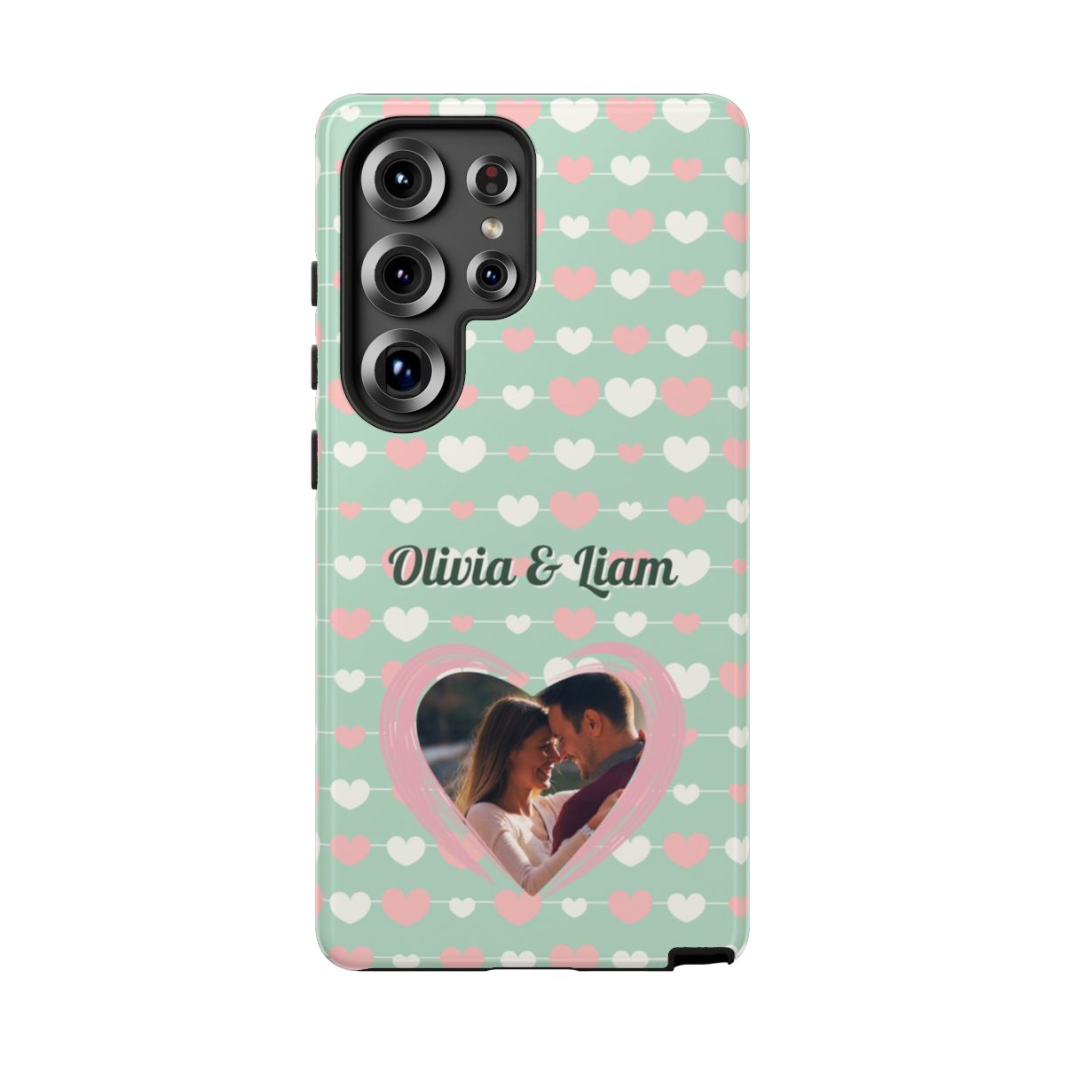 Personalized Mint Green Heart Phone Case - Custom Name and Photo