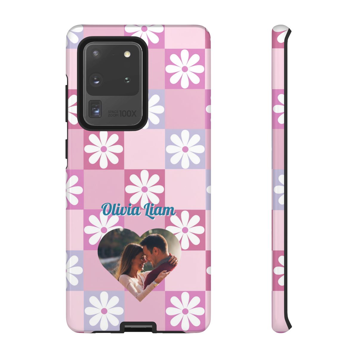 Personalized Pink Floral Checkered Tough Case