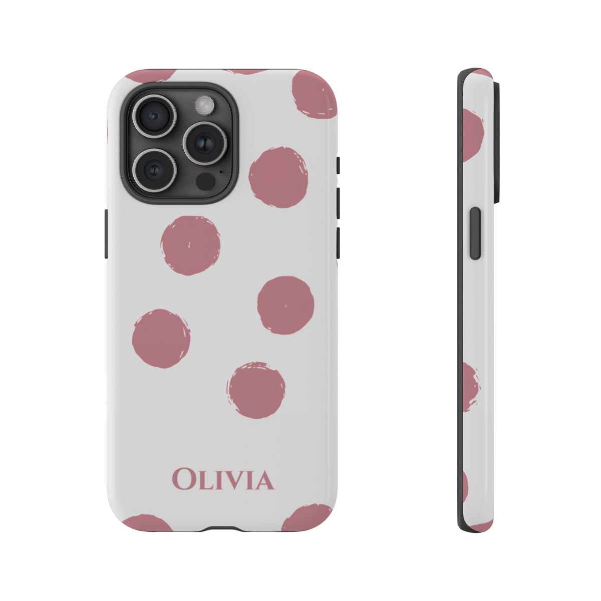 Personalized Pink Polka Dot Phone Case – Custom Name White Blush Aesthetic