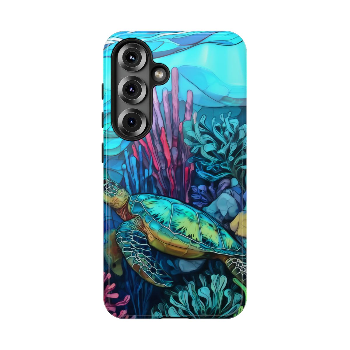 Stained Glass Turtle Phone Case – Coastal Blue Ocean Mosaic Aesthetic