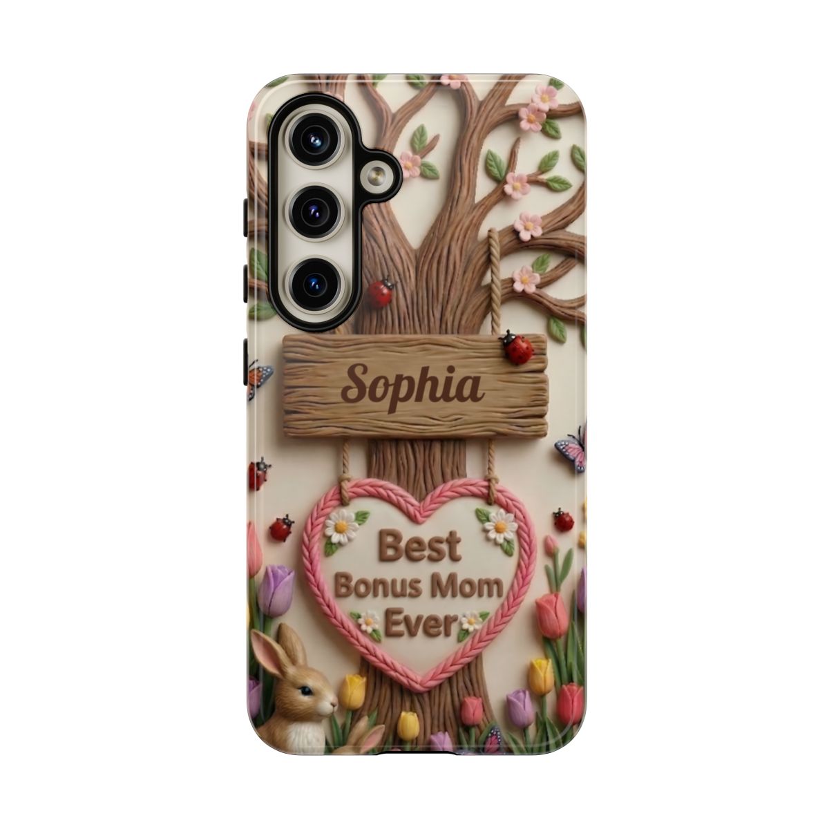Personalized Bonus Mom Phone Case – Custom Name Clay Spring Garden Aesthetic
