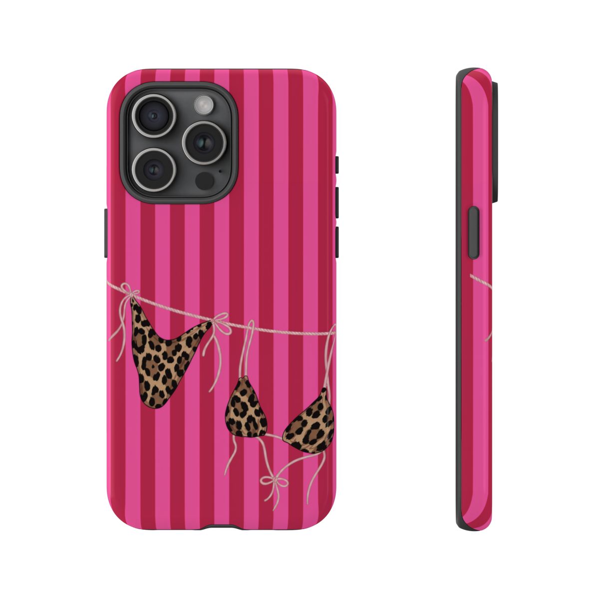 Leopard Bikini Striped Phone Case – Trendy Summer Beach Aesthetic
