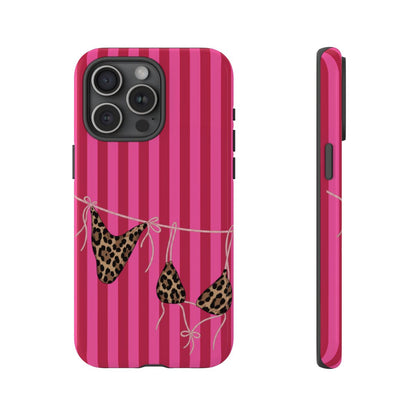 Leopard Bikini Striped Phone Case – Trendy Summer Beach Aesthetic